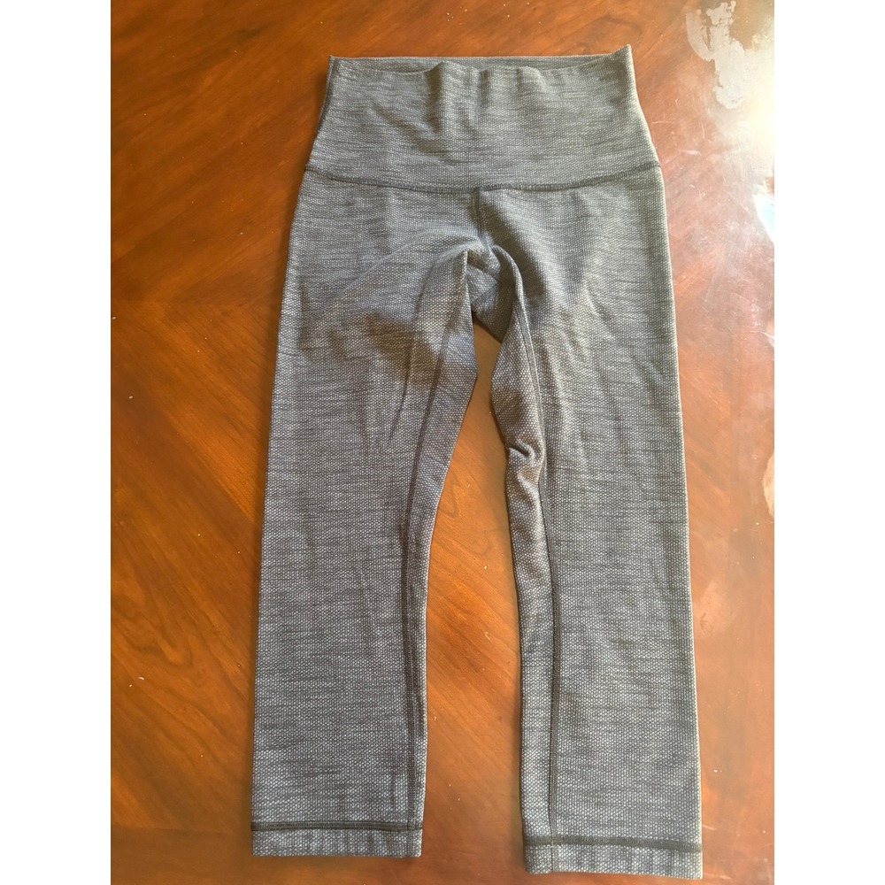 Lululemon High Rise Crop Leggings Gray Black Space Dye Textured Yoga Pants 21in